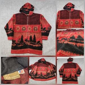 VTG Andrea Faye Mazmania Women XL? 2XL? Nordic Moose Nature Sherpa Fleece Jacket